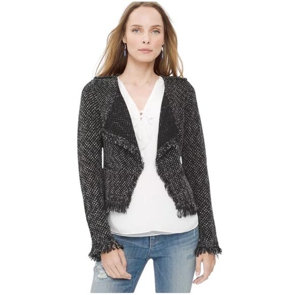White House Black Market Jackets & Blazers - White House Black Market Black Knit Tweed Raw Hem Open Jacket Size Medium
